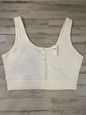 NWT Aerie White Henley Cropped Tank Top Casual Lounge Womens Size M